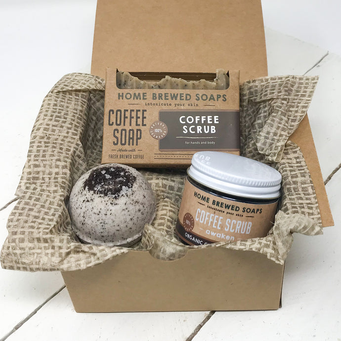 Coffee Bath Gift Set - Coffee Scrub - Coffee Shampoo - Coffee Bath Bomb