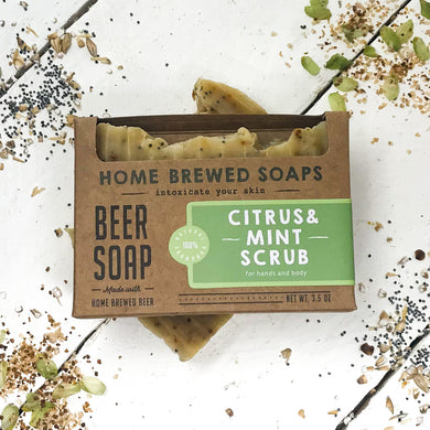 Beer Soap - Citrus & Mint Scrub -  Natural Soap - Exfoliating - Home Brewed Soaps 